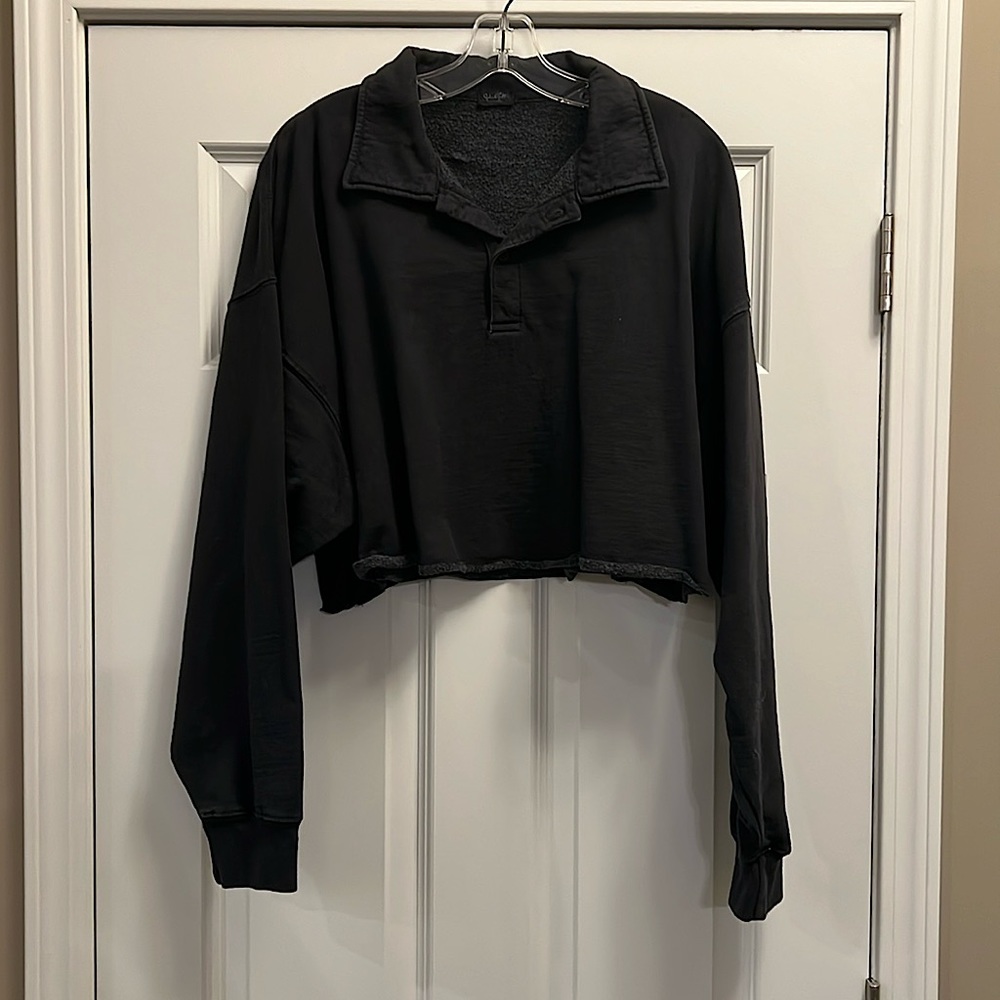 Woman’s Small Cropped Black, Collared Button Up S… - image 1